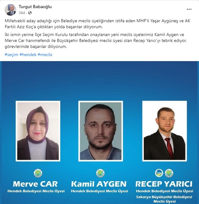 Hendek Belediye meclisinde 2 değişim — haber görseli