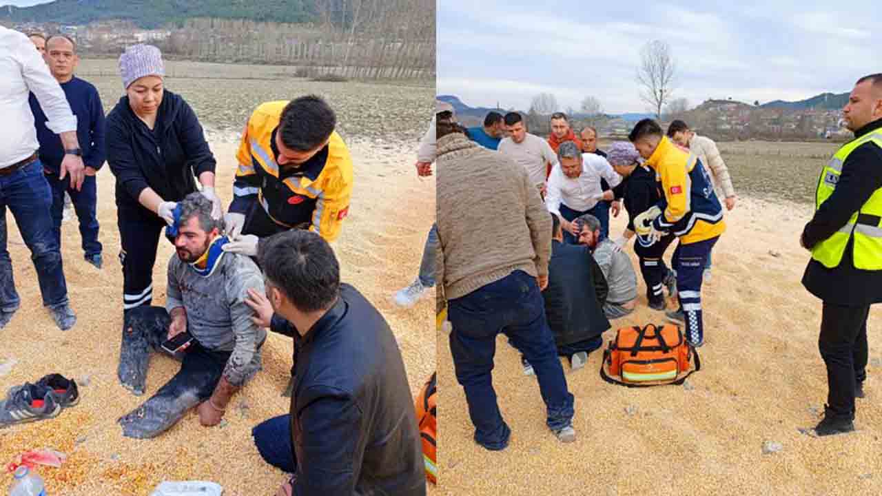 Mısır yüklü tır şarampole girdi — haber görseli